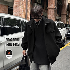 加棉加厚秋冬新款毛呢外套男潮牌宽松痞帅棉衣夹克-A1550P80控128，男装夹克，电商B241