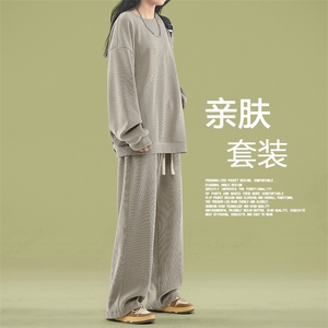 垂顺轻奢重磅条绒套装潮牌圆领卫衣加抽绳束脚裤 TZ810-特批92图片