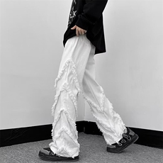 2023美式高街RO风格暗黑破坏毛须喇叭牛仔裤男潮牌弹力裤子，男装休闲裤，星座716-3
