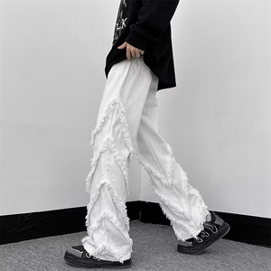 2023美式高街RO风格暗黑破坏毛须喇叭牛仔裤男潮牌弹力裤子图片