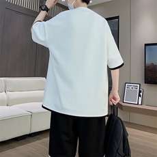 冰丝短袖套装男夏季五分袖t恤宽松加肥加大码休闲运动一整套衣服，男装休闲套装，星座1210-1