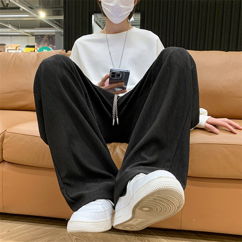 现货垂感褶皱布料直筒宽松休闲裤长裤男KD525-P40,男装休闲裤,电商D312-1