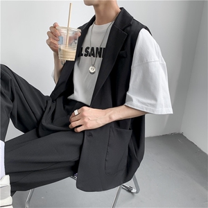 马甲男韩版休闲坎肩外套潮流套装宽松学院风小西服 W776-P45图片