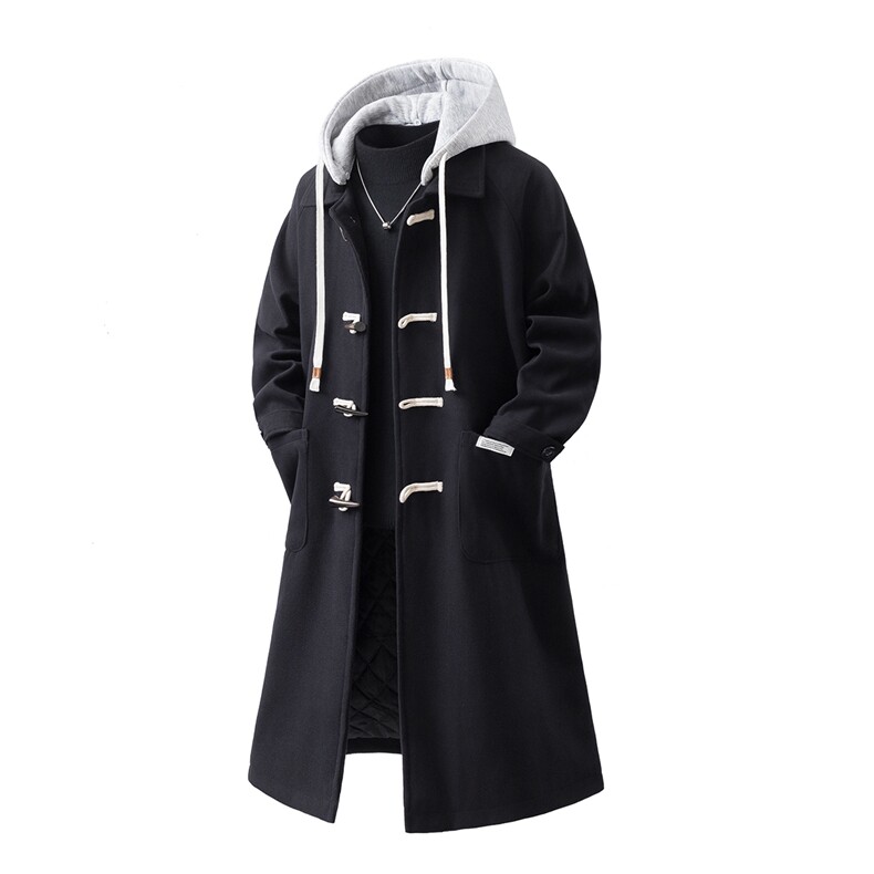1白底牛角扣加棉呢大衣可拆卸帽大码M-5XL外套男FY8716P138控188图片