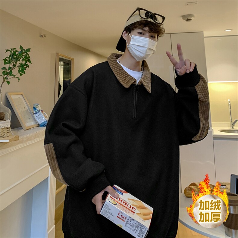 加绒大货秋装新款方领拉链拼接华夫格大码男士卫衣WX921P60，男装卫衣，电商A018