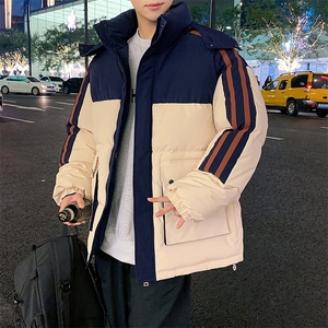 港风潮牌新款织拼色连帽服潮流保暖棉衣M085-P110控159图片