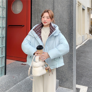 格子撞色 连帽白鸭绒羽绒服  1D066-P275-K375图片