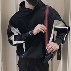 AW96/P78控108秋季社会小伙连帽拼接撞色结构长袖卫衣男黑首，男装卫衣，星座305B-1