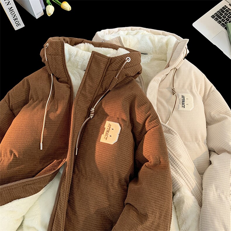 冬季青少年灯芯绒连帽棉衣潮牌羊羔毛加绒加厚棉服外套5305-P85，男装棉衣，电商B306