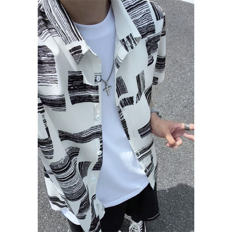 夏季新款大码休闲潮流短袖衬衫花衬衣条纹衬衫DC2252-特价P23，男装T恤，电商A007