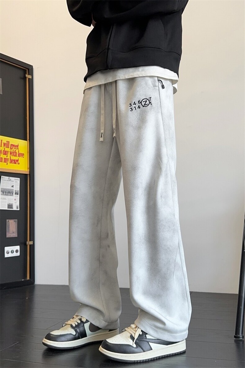春季新款潮流美式高街垂感设计宽松刺绣直筒长裤A436-837-P35,男装休闲裤,电商A436
