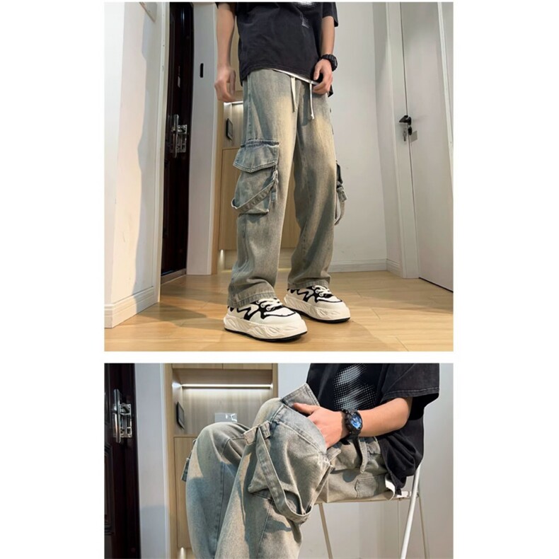1506-1/N8481/P49大口袋工装牛仔裤男直筒宽松高街阔腿裤子潮,男装牛仔裤,星座1506-1