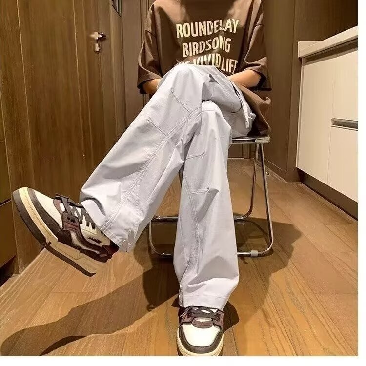 重磅纽扣休闲裤子男潮新款春秋季高级感美式阔腿冲锋裤MKK33P44,男装休闲裤,星座1013-5