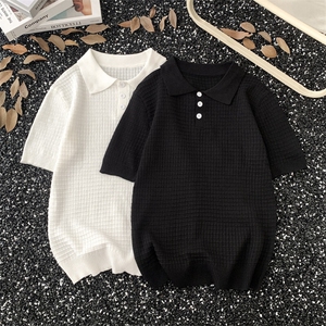 轻熟风纹理感Polo领短袖T恤男女宽松纯色简约半袖V941 P35图片
