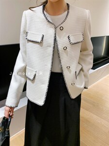 纯色小香风外套手工编制 工艺。复古粗纺定制料图片