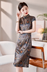 2023年春季新款时尚气质中长款印花专柜品质真丝旗袍，女装汉服/婚纱/旗袍/礼服，媚琳依坊