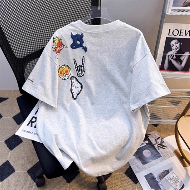 万针全刺绣工艺高品质260克双纱纯棉美式高街短袖T恤特P33,男装T恤,电商A486