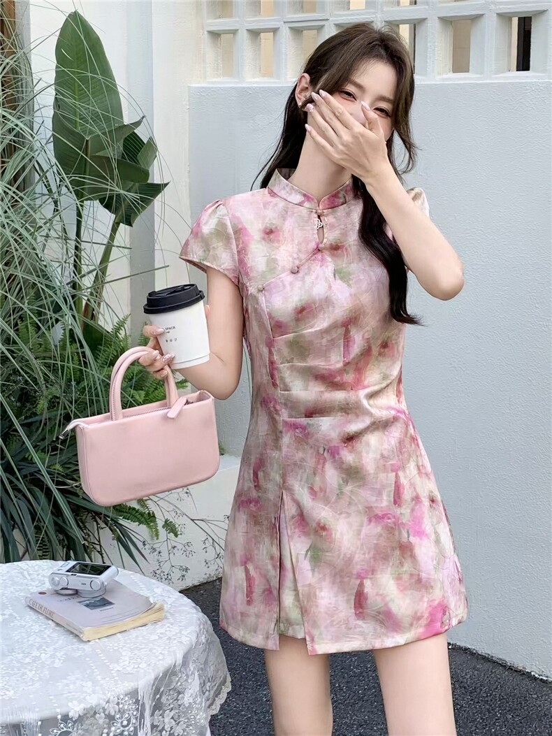 新中式印花改良旗袍裙短裤两件套女2026夏季新款时尚优雅减龄套装,女装套装/套裙,丽影随形