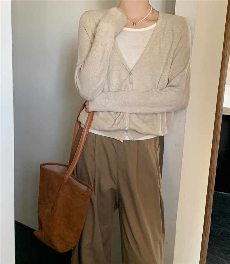 新款简约百搭长袖针织开衫女宽松休闲外套,针织衫/毛衣,伟祺羊绒