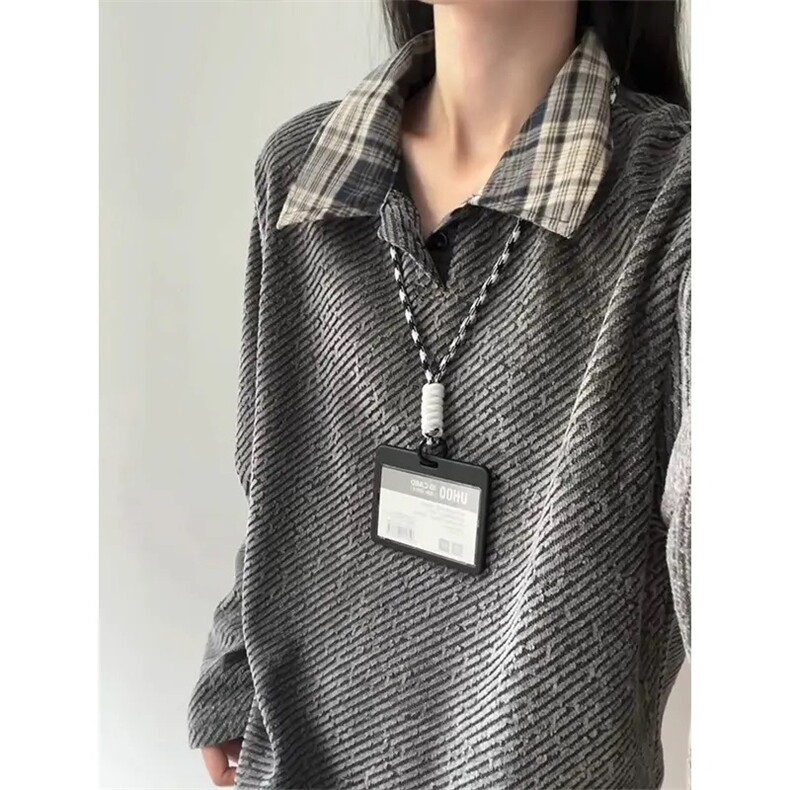 港风秋款男女卫衣衬衫领条纹格子纹理条纹长袖外套WA04P38,男装衬衫,星座1013-1