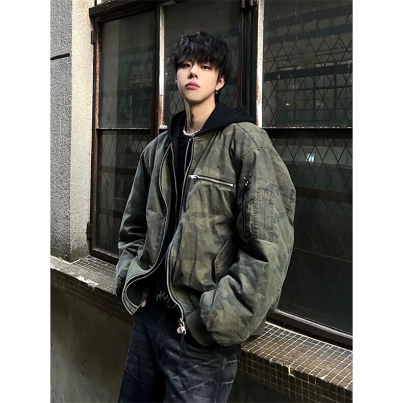 706-1-MY9633-P105  现货  冬季美式假两件连帽迷彩棉服保暖外套图片