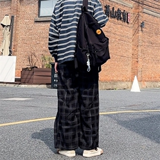 加绒卫裤肌理感格纹休闲裤男2025搭配卫衣毛衣日系裤子1030/P55，男装休闲裤，星座1412-2
