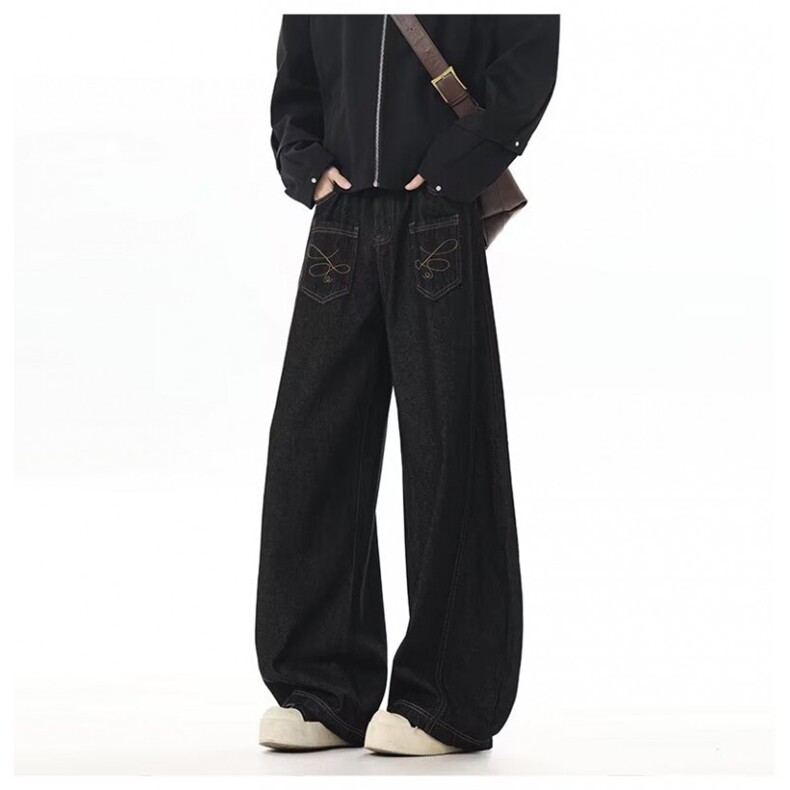 美式复古弯刀牛仔裤廓形直筒微喇vibe长裤子NZ7210-P55，男装牛仔裤，星座308B-2