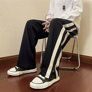 2024秋冬新款 日系 撞色条纹侧开叉宽松直筒休闲裤 K222-P45图片