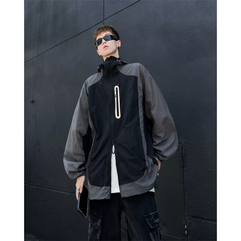 男真抽绳冲孔防晒防紫外线连帽冲锋衣山系户外登山服W9318,男装防晒衣,星座1116A-1（原606A）