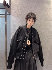 2021秋季新款欧美风双排扣廓形休闲大口袋百搭短外套，女装短外套，L·H·X