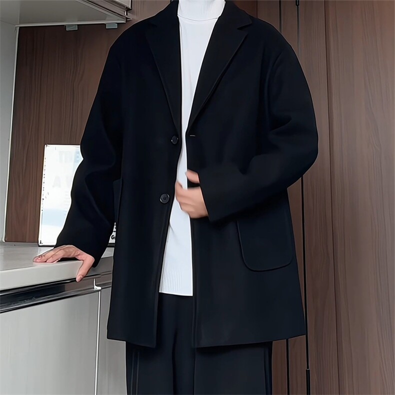 N2075/P90冬季港风呢大衣男中长款男女呢料潮呢子外套风衣,男装风衣,电商A141