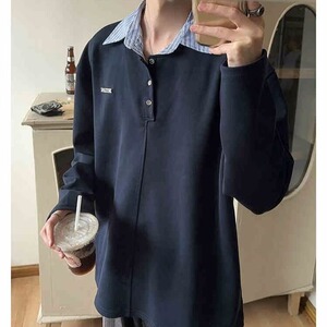 美式复古衬衣领卫衣男假两件拼接长袖T恤POLO衫513APL2354P39图片