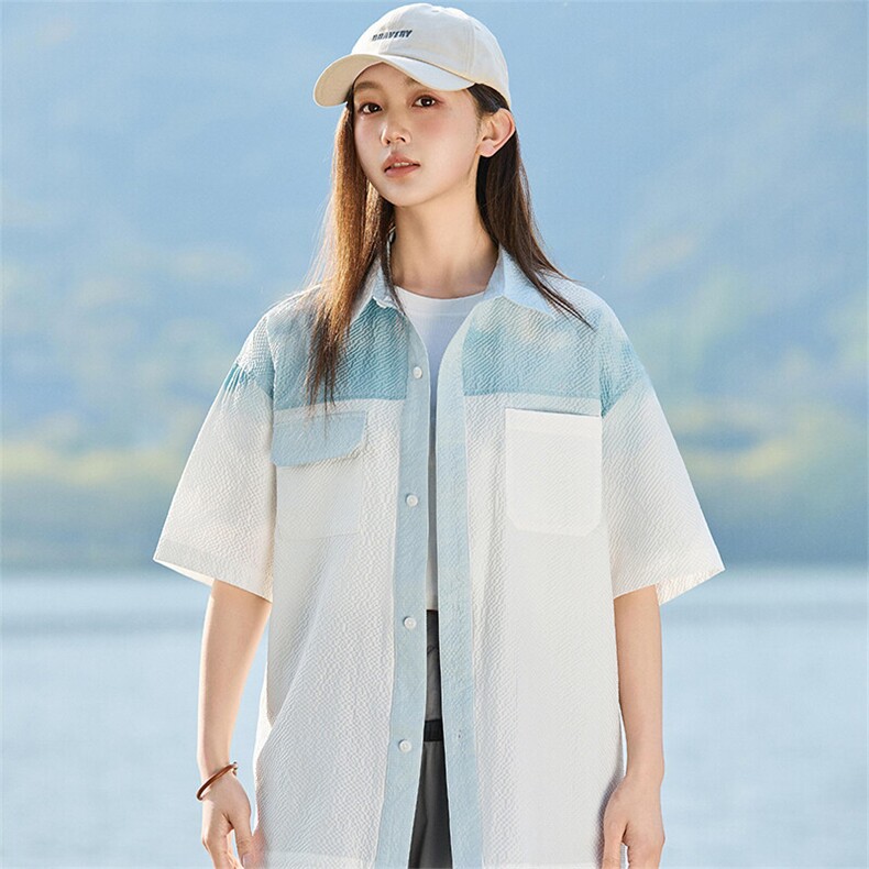 夏季2025新款薄外套休闲宽松渐变扎染短袖衬衫女A406C6051特P45,男装衬衫,星座309（原A406）