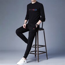 卫衣服男士2023新款春秋季中年印花潮流休闲运动三件套装男装，男装休闲套装，电商B212（原钱塘6029）