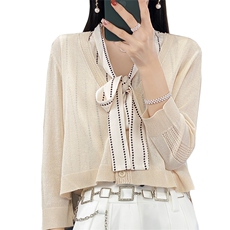 亚麻短款配裙子小披肩外搭防晒针织开衫外套女夏季薄款冰丝空调衫，女装针织衫/毛衣，绒汀羊绒