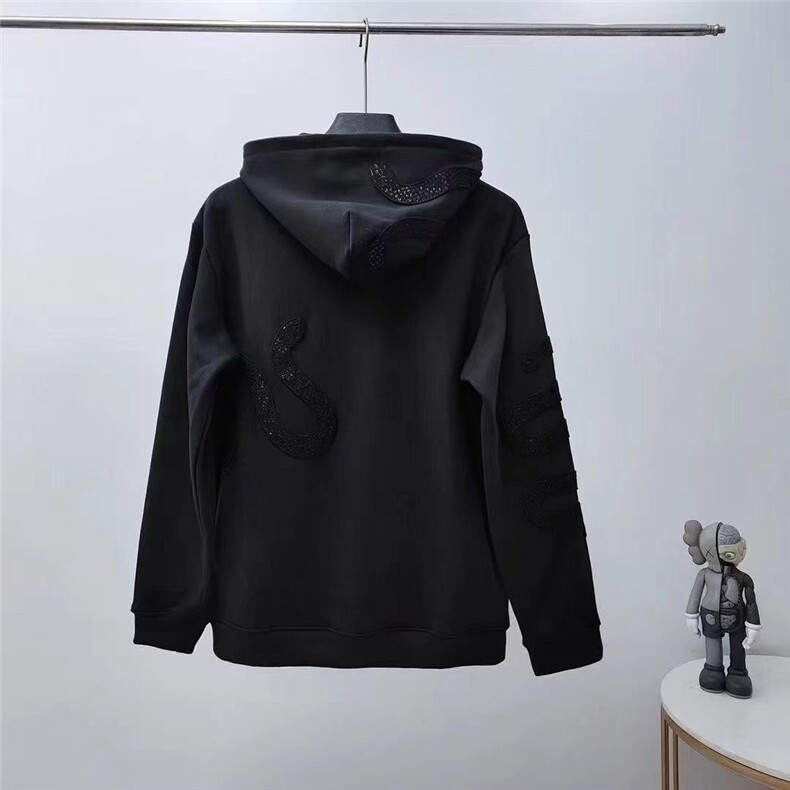 W10309-P70网图现货美式高街暗黑曼巴蛇刺绣亮片高克重套头卫衣,男装卫衣,星座1608