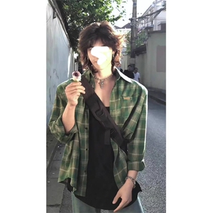 1014-1-CS539-P38-抹茶绿色格子衬衫男长袖夏季图片