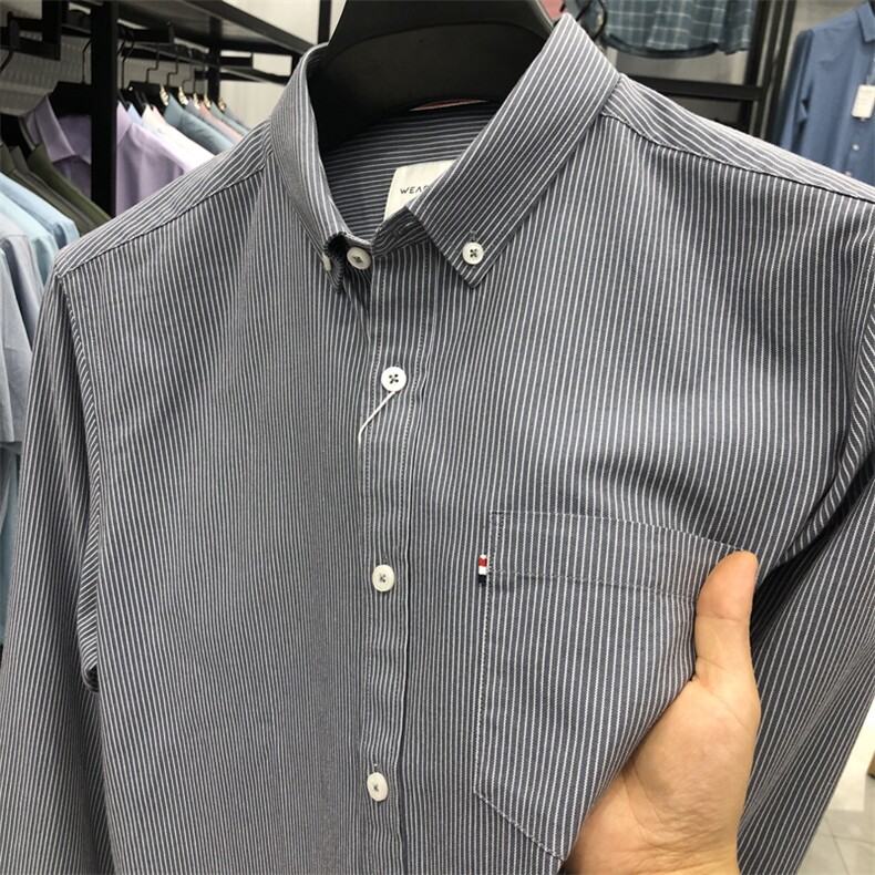 FN823626钱塘2020-1夏季新款男士条纹长袖衬衣纯棉休闲衬衫P71图片