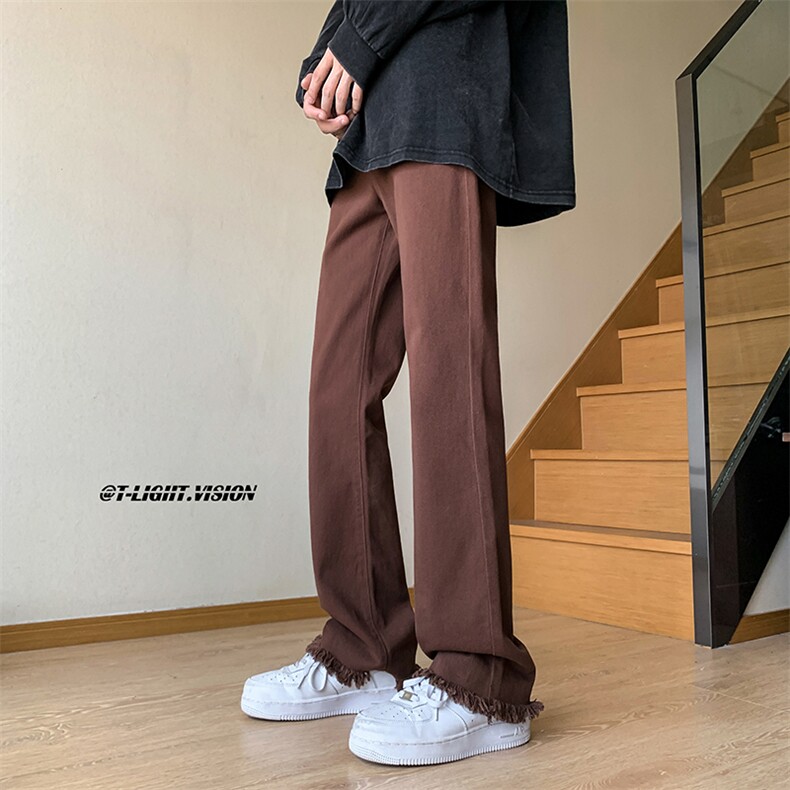 B221美式ins高街小众情侣款毛边微喇牛仔裤LK23004-P55控78,男装牛仔裤,电商B221