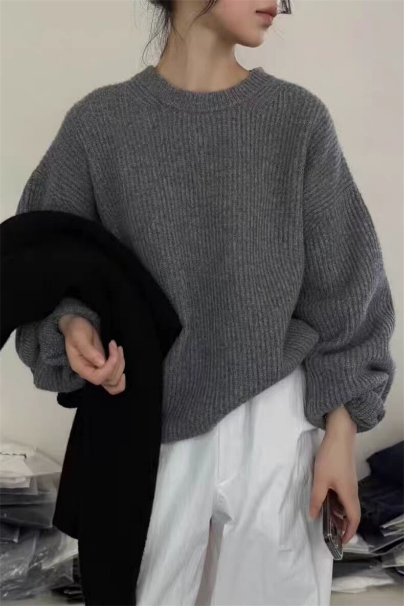 2025年秋季时尚百搭通勤简约休闲落肩圆领，女装羊毛衫，旭驰羊绒