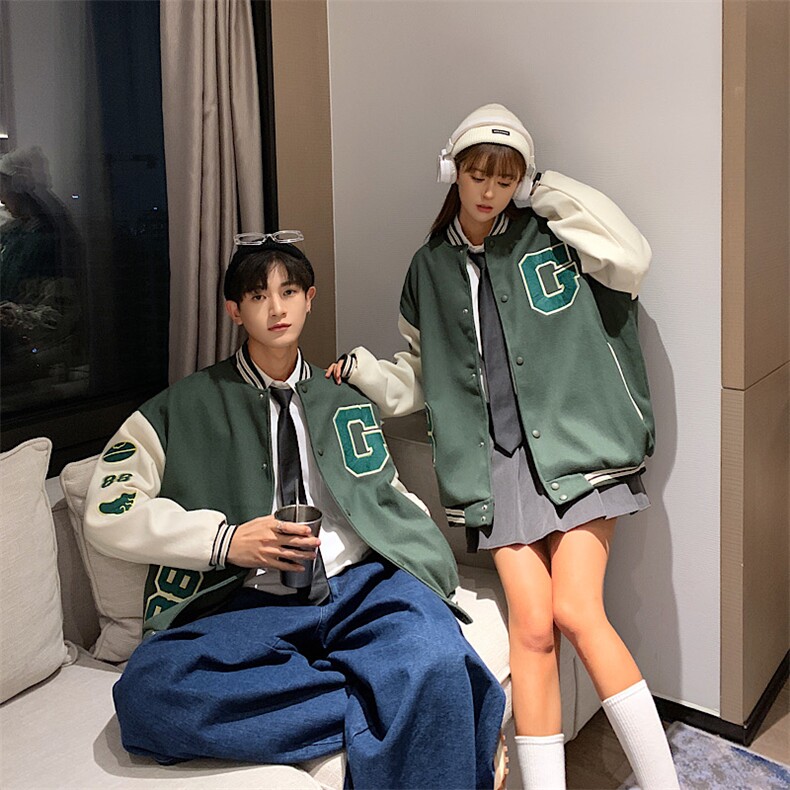 潮牌字母刺绣棒球服男2021美式街头嘻哈宽松毛呢外套W2126-P56,男装夹克,星座512-4