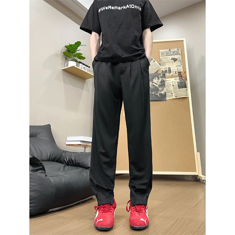 XK618-P40全橡筋腰前拉链小脚口西裤垂感免烫滑料宽松长裤,男装西裤,电商A178