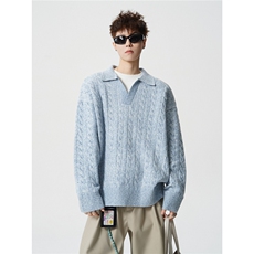6XL-M韩版假两件翻领套头针织杉麻花长袖大码休闲毛衣MY1515P68，男装针织衫/毛衣，电商B238