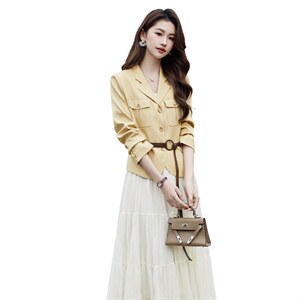 现货2026年春季新款女气质时尚潮流小外套上衣半身裙连衣裙套装，女装套装/套裙，奋斗女王