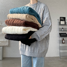 8XL-M麻花毛衣男宽松大码慵懒风情侣圆领针织衫线衣外套MY1512P65，男装针织衫/毛衣，电商B238