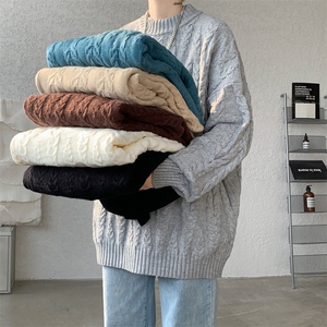 8XL-M麻花毛衣男宽松大码慵懒风情侣圆领针织衫线衣外套MY1512P65图片