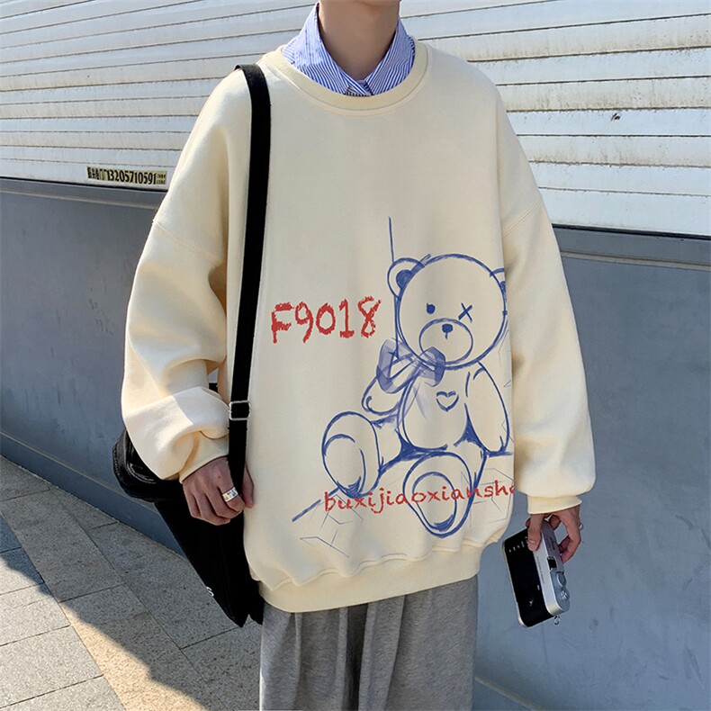 港风模特卡通印花男士圆领套头卫衣女上衣WY311P30限48，男装卫衣，电商A089-1