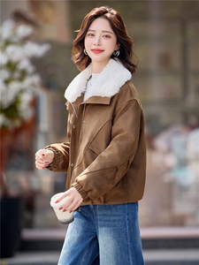 羊羔毛翻领夹棉加厚鹿皮绒外套女2025冬季新款休闲宽松超好看棉衣图片