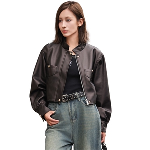 现货仿绵羊皮皮衣女短款时尚外套小立领机车款2024春秋新款潮显高图片