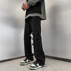 高街牛仔裤男士韩版潮流痞子裤脚拉链2025春季ins长裤RK2468-P46，男装牛仔裤，星座412-3